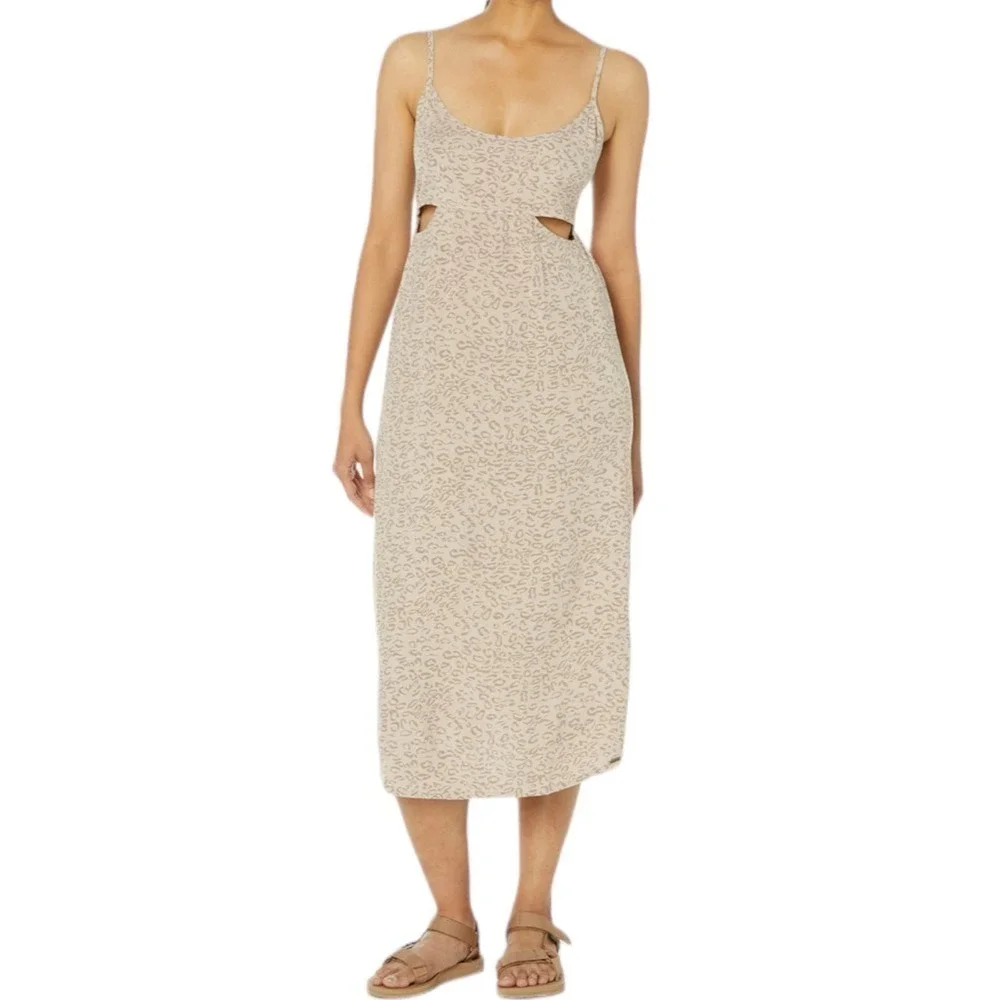 New Women’s Volcom Cha Cha Ching Leopard Print Midi Dress Size M - Picture 1 of 8